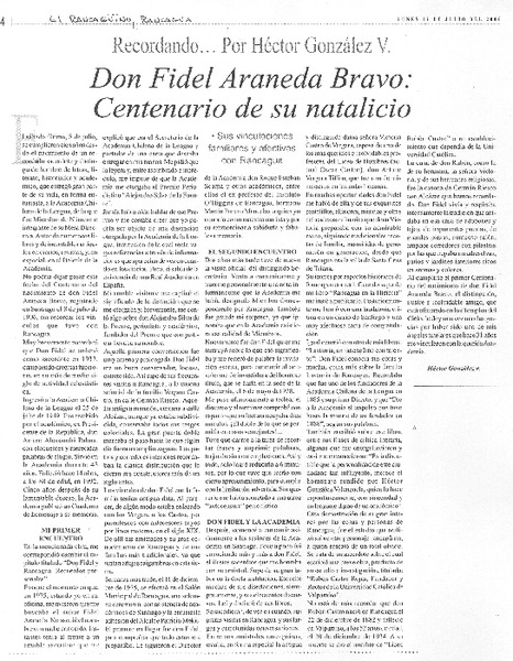 Don fidel Araneda Bravo: centenario de su natalicio