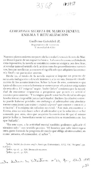 Ceremonia secreta de Marco Denevi; enigma y ritualización