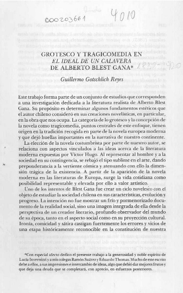 Grotesco y tragicomedia en "El ideal de un calavera" de Alberto Blest Gana