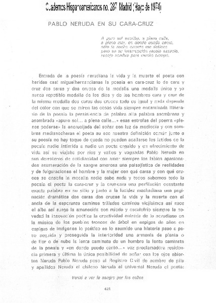 Pablo Neruda en su cara-cruz