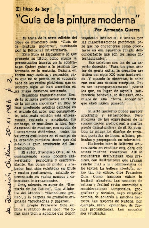 "Guía de la pintura moderna"  [artículo] Armando Guerra.