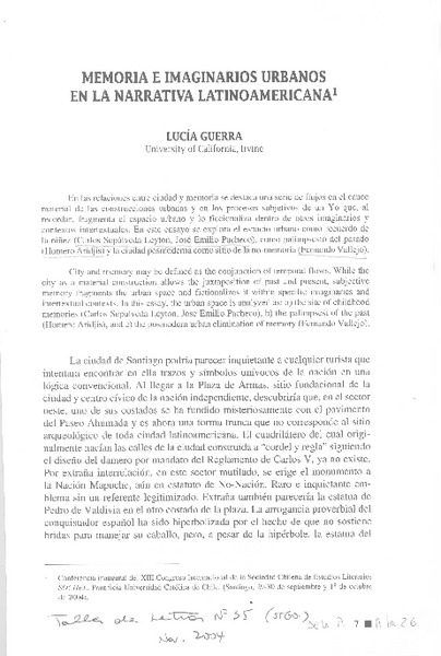 Memoria e imaginarios urbanos en la narrativa latinoamericana