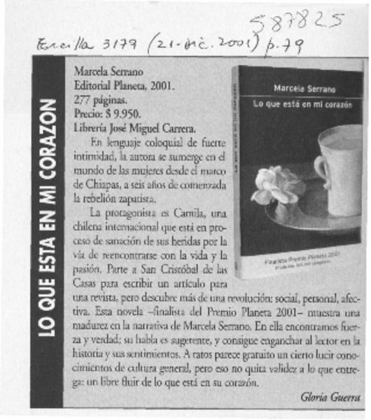Lo que esá en mi corazón  [artículo] Gloria Guerra