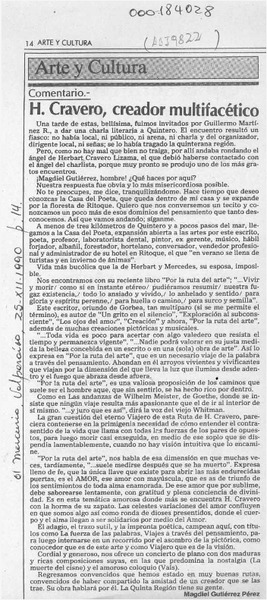 H. Cravero, creador multifacético  [artículo] Magdiel Gutiérrez Pérez.