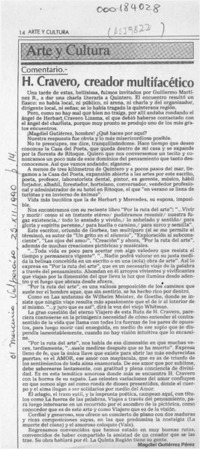 H. Cravero, creador multifacético  [artículo] Magdiel Gutiérrez Pérez.