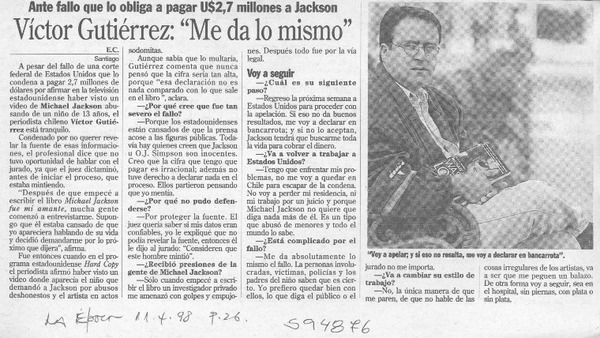 Víctor Gutiérrez, "me da lo mismo"  [artículo] E. C.