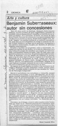 Benjamín Subercaseaux, autor sin concesiones  [artículo] Oscar Guzmán Silva.