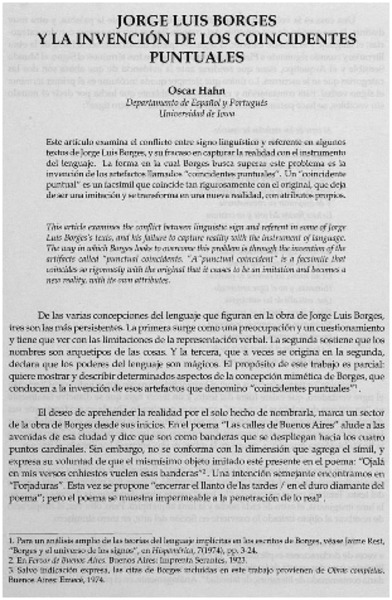 Jorge Luis Borges y la invención de los coincidentes puntuales