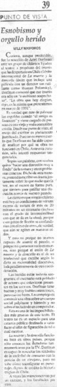 Esnobismo y orgullo herido