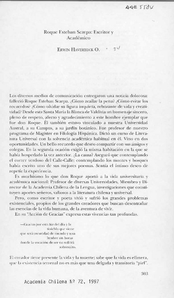 Roque Esteban Scarpa: escritor y académico  [artículo] Erwin Haverbeck O.