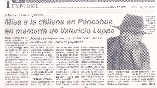 Misa a la chilena en Pencahue en memoria de Valericio Leppe