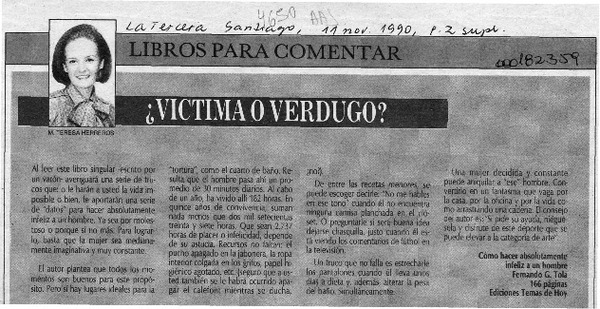 Víctima o verdugo?  [artículo] M. Teresa Herreros.