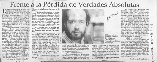 Frente a la pérdida de verdades absolutas  [artículo] Carolina Andonie Dracos.