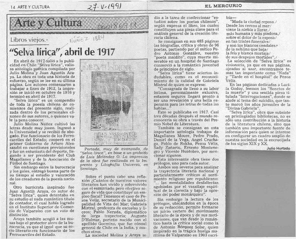 "Selva lírica", abril de 1917  [artículo] Julio Hurtado.