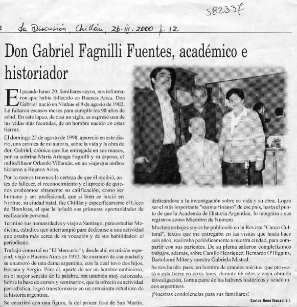 Don Gabriel Fagnilli Fuentes, académico e investigador  [artículo] Carlos René Ibacache I.