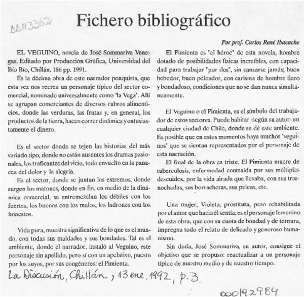 Fichero bibliográfico  [artículo] Carlos René Ibacache.