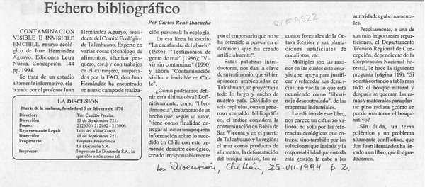 Fichero bibliográfico  [artículo] Carlos René Ibacache.