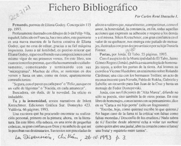 Fichero bibliográfico  [artículo]Carlos René Ibacache.