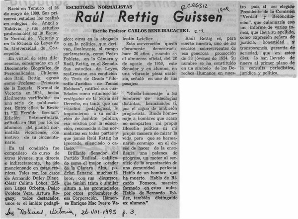Raúl Rettig Guissen  [artículo] Carlos René Ibacache.