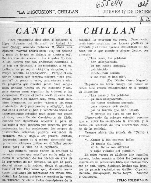Canto a Chillán.  [artículo]