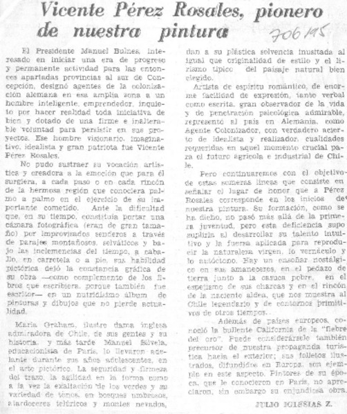 Vicente Pérez Rosales, pionero de nuestra pintura
