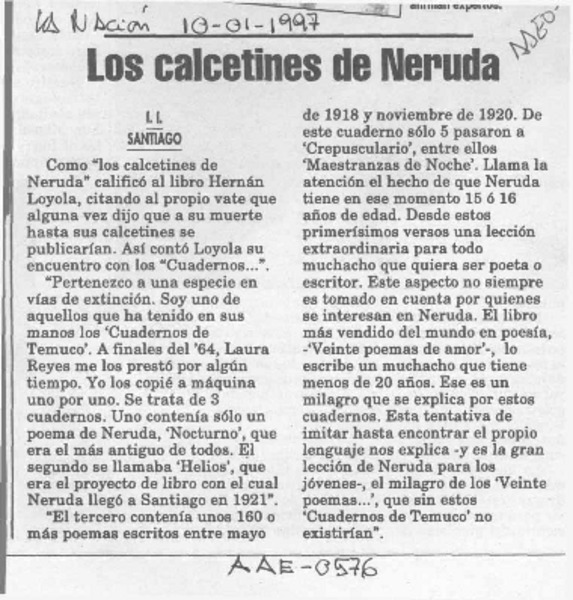 Los calcetines de Neruda  [artículo] I. I.