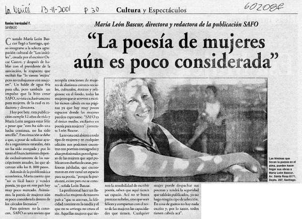 "La poesía de mujeres aún es poco considerada"  [artículo] Romina Irarrázabal F.