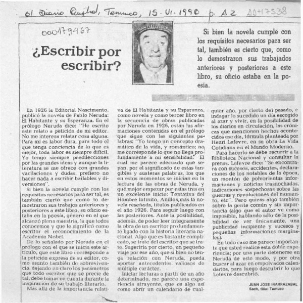Escribir por escribir?  [artículo] Juan José Irarrázaval.