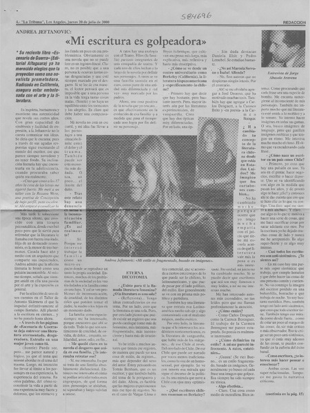 "Mi escritura es golpeadora"  [artículo] Jorge Abasolo Aravena