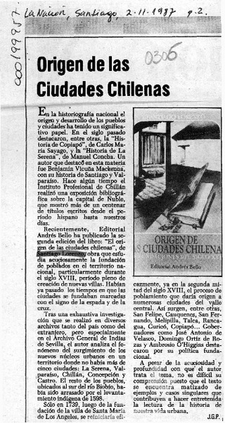 Origen de las ciudades chilenas  [artículo] J. G. P.