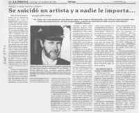 Se suicidó un artista y a nadie le importa  [artículo] Juan Pablo Jiménez.