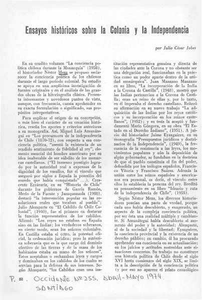 Ensayos históricos sobre la Colonia y la Independencia