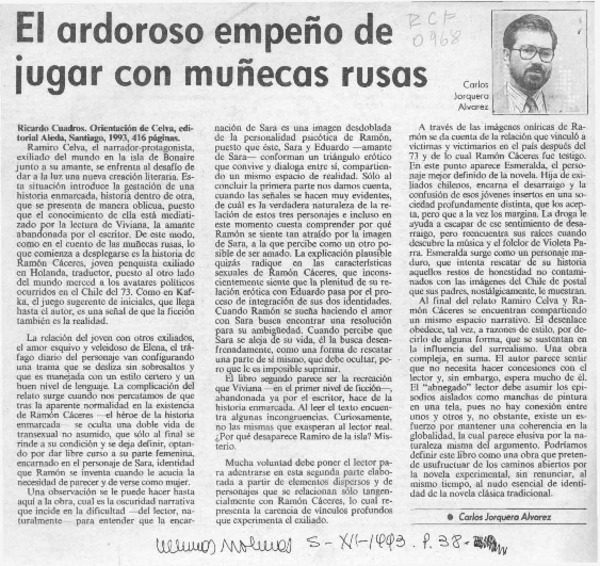 El ardoroso empeño de jugar con muñecas rusas  [artículo] Carlos Jorquera Alvarez.