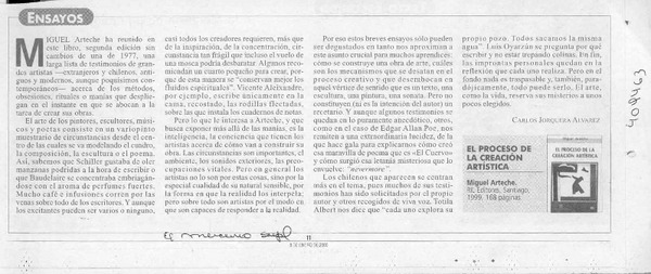El Proceso de la creación artística  [artículo] Carlos Jorquera Alvarez