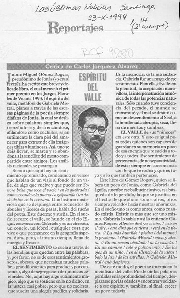 Espíritu del valle  [artículo] 1cCarlos Jorquera Alvarez.