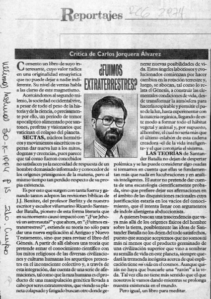 Fuimos extraterrestres?  [artículo] Carlos Jorquera Alvarez.