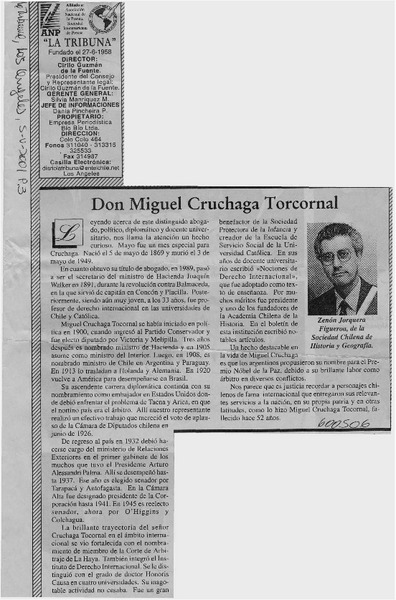 Don Miguel Cruchaga Tocornal  [artículo] Zenón Jorquera Figueroa