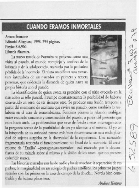 Cuando éramos inmortales  [artículo] Andrea Kottow