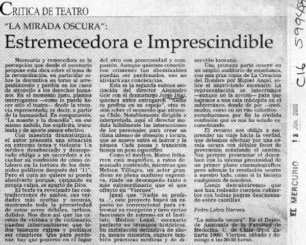 Estremecedora e imprescidible  [artículo] Pedro Labra Herrera