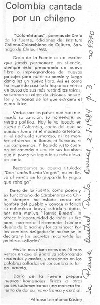 Colombia cantada por un chileno