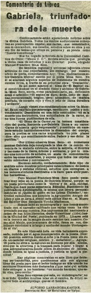 Gabriela, triunfadora de la muerte