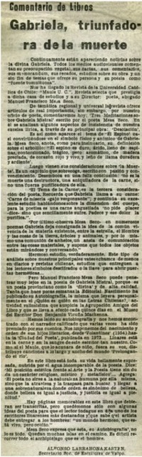 Gabriela, triunfadora de la muerte