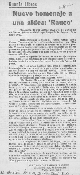 Nuevo homenaje a una aldea: "Rauco"