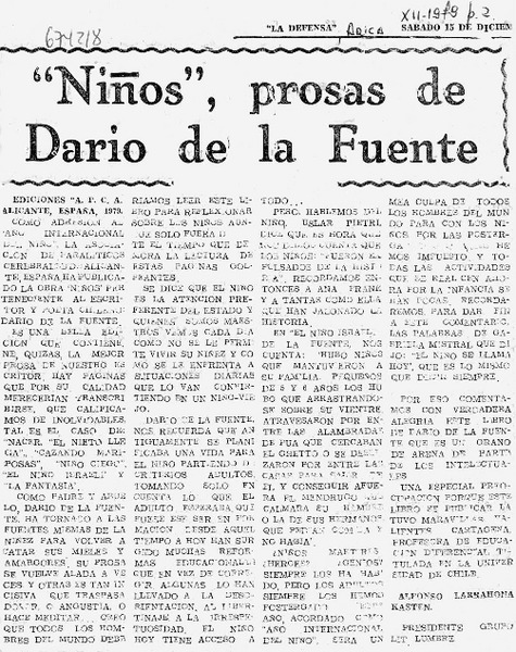 "Niños", prosas de Dario de la Fuente