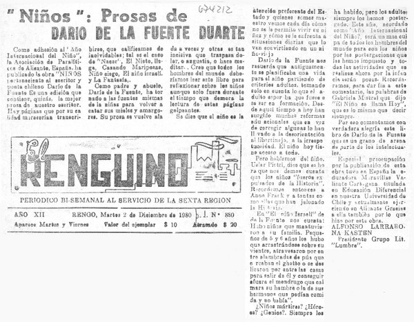 "Niños": prosas de Dario de la Fuente Duarte