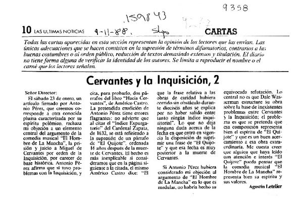 Cervantes y la Inquisición, 2  [artículo] Agustín Letelier.