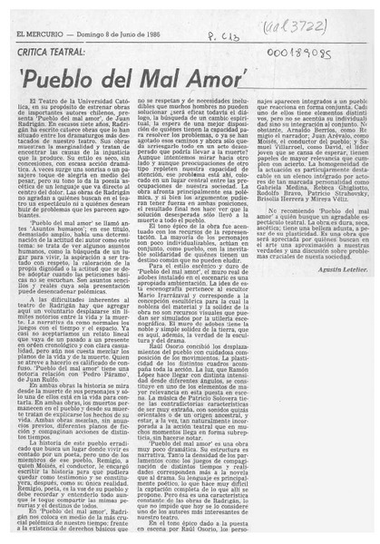 Pueblo del mal amor  [artículo] Agustín Letelier.