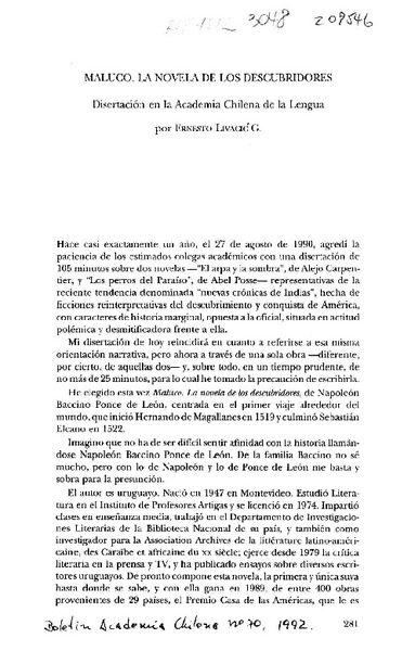 Maluco, la novela de los descubridores  [artículo] Ernesto Livacic G.