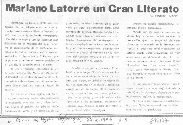 Mariano Latorre un gran literario