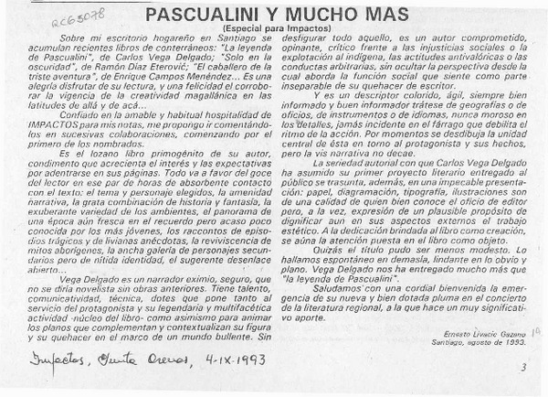 Pascualini y mucho más  [artículo] Ernesto Livacic Gazano.